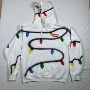 FASION ARCADE HOODIE WHITE CHRISTMAS LIGHT DESIGN L-XL  Y2K PULL OVER - PAINTED